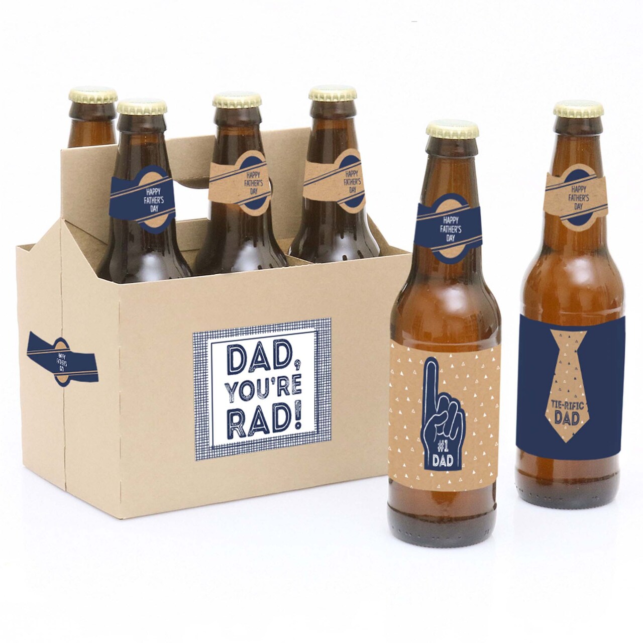 Big Dot of Happiness My Dad is Rad - Father's Day Decorations for Men - 6 Beer Bottle Label Stickers and 1 Carrier